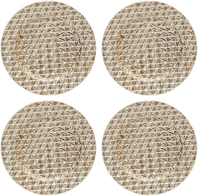 Feeric lights & Christmas Diner/Kerstdiner Onderborden – goud - 4x - Kerstprint – Rond – D33 cm – Feesttafel Decoratie