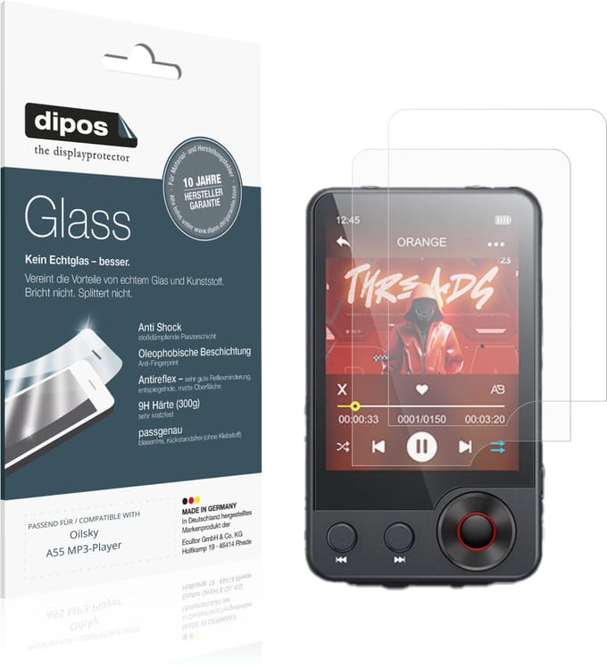 dipos – 2x Matte Pantserfolie geschikt voor Oilsky A55 MP3-Player | 9H Screenprotector
