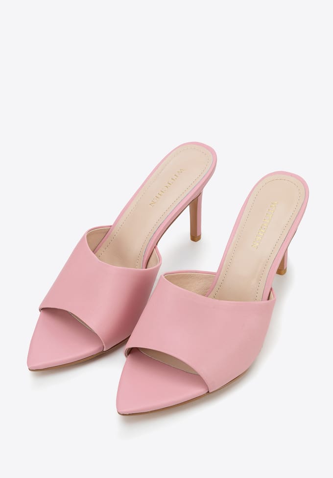 Wittchen Roze leren muiltjes met hak voor dames