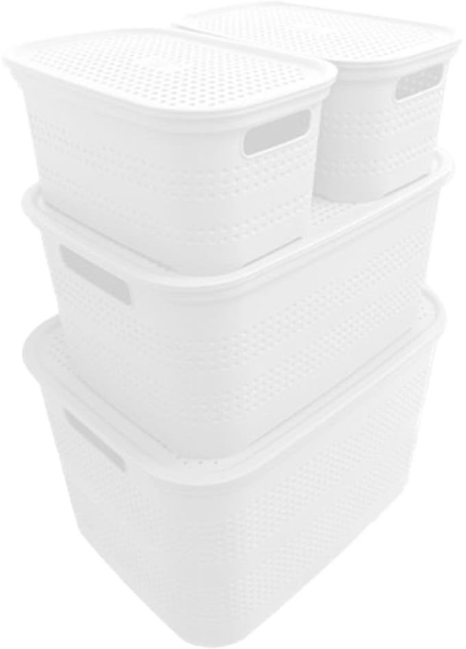 Mandenset 4-delig - Keukenorganizer - Opbergmanden - Opbergboxen - Wit