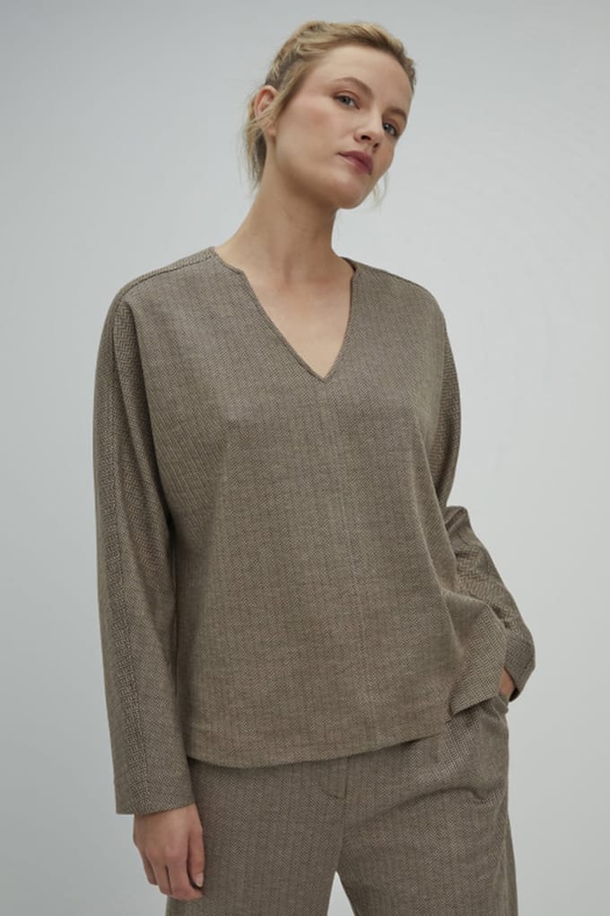 Josephine & Co Stella Top Sand Print Größe: 40 | Longsleeves Outlet | Damen | Braun