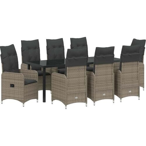 vidaXL - Tuin - Eettafel - Set - 9 - st - Grijs - poly - rattan