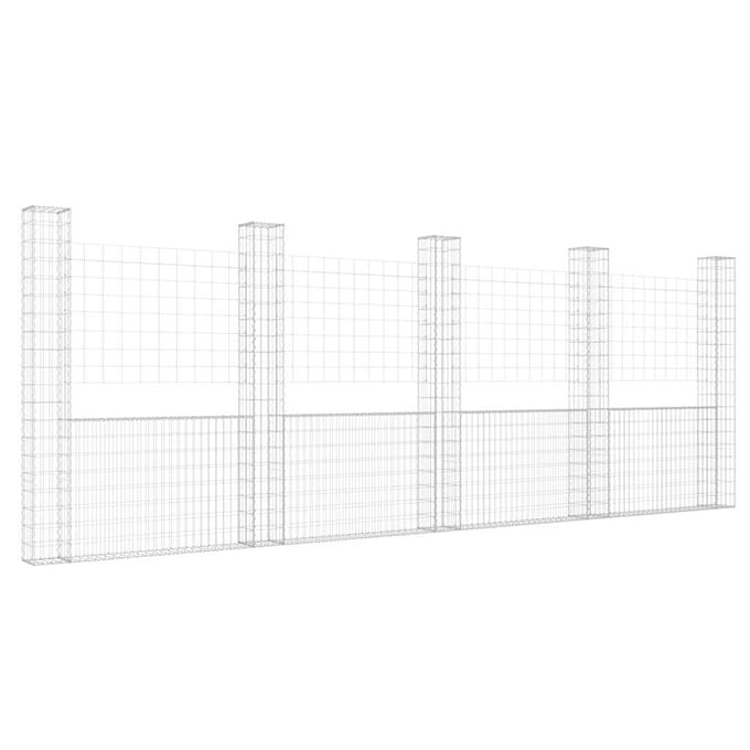 vidaXL - Schanskorf - U-vormig - met - 5 - palen - 500x20x200 - cm - ijzer