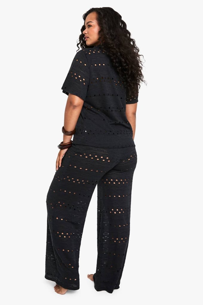 boohoo Dames Plus Beach Wijde Strandbroeken | Black | Maat: 28