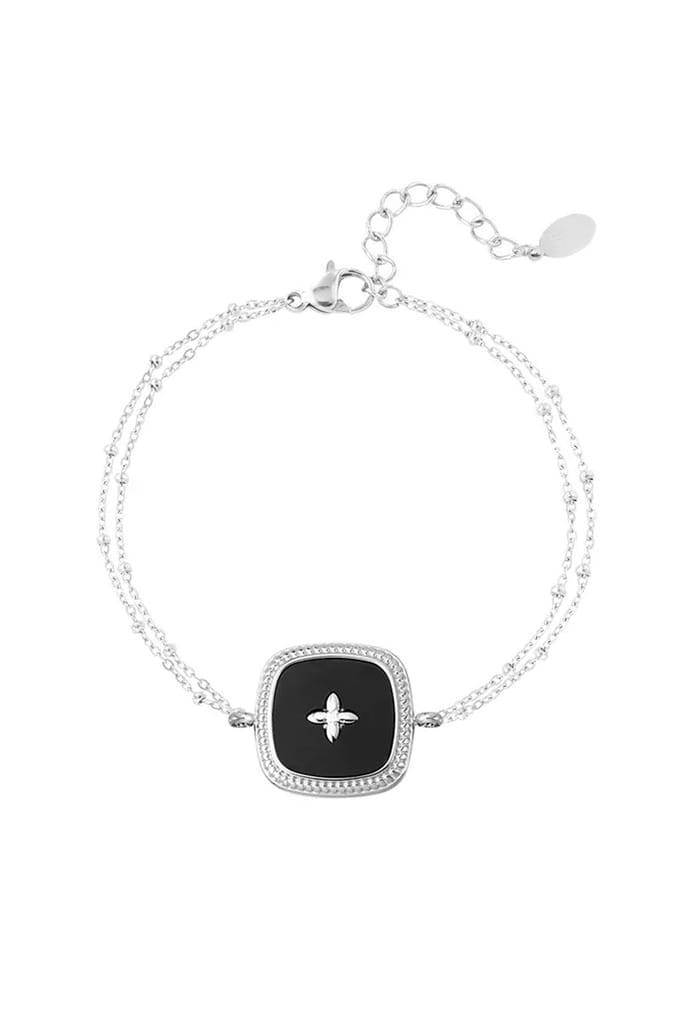 Dubbele armband vierkante bedel Zilver/Zwart