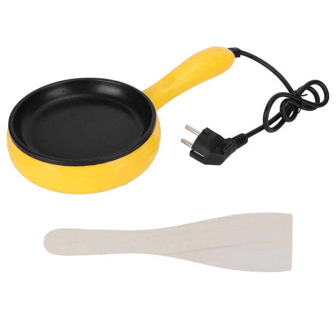 350W Mini Koekenpan Antiaanbak Gebakken Steak Pannenkoek Eierpan met Houten Spatel yellow