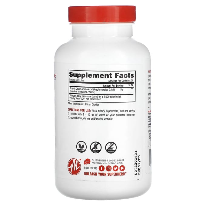 Metabolic Nutrition, BCAA, Zonder smaak, 3.52 oz (100 gr)