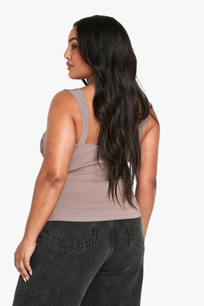 boohoo Dames PLUS GERUAPTE BANDJESCORSET | Mokka | Maat: 54