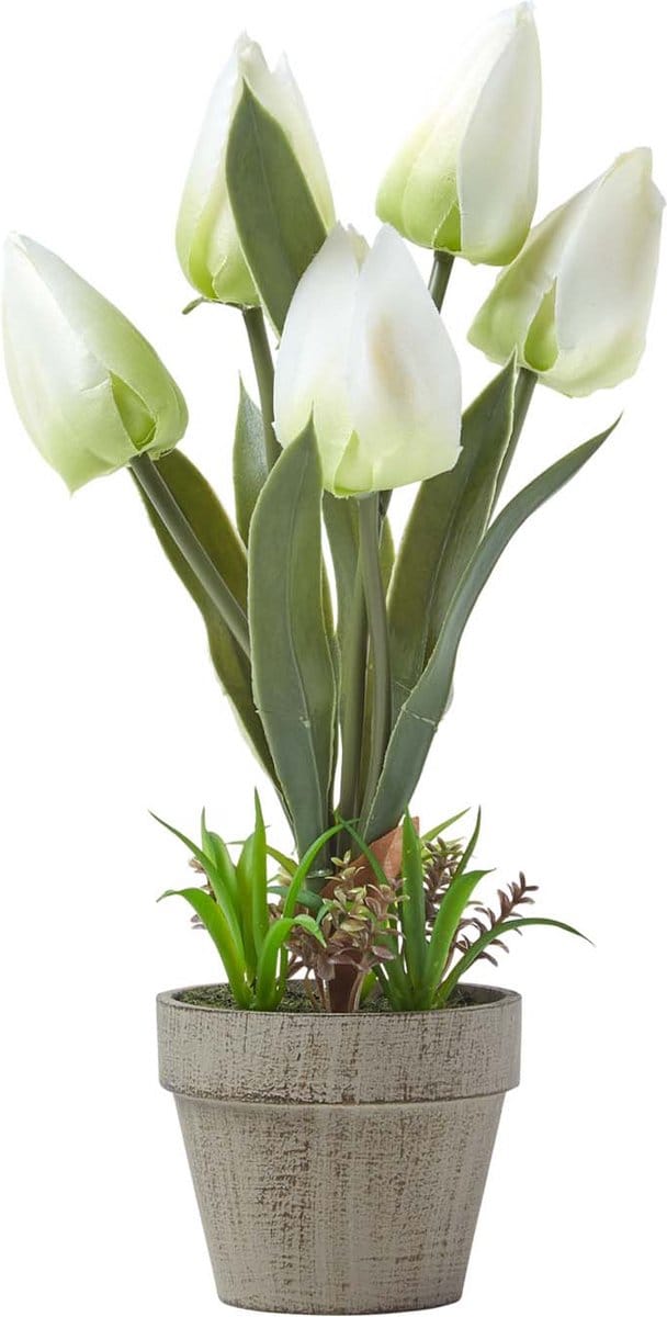 Homescapes kunstbloemen tulpen in cellulose pot 27 cm hoog, wit