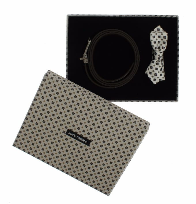 Dolce & Gabbana Wit Zijde Strik Leder Herenriem Geschenkverpakking