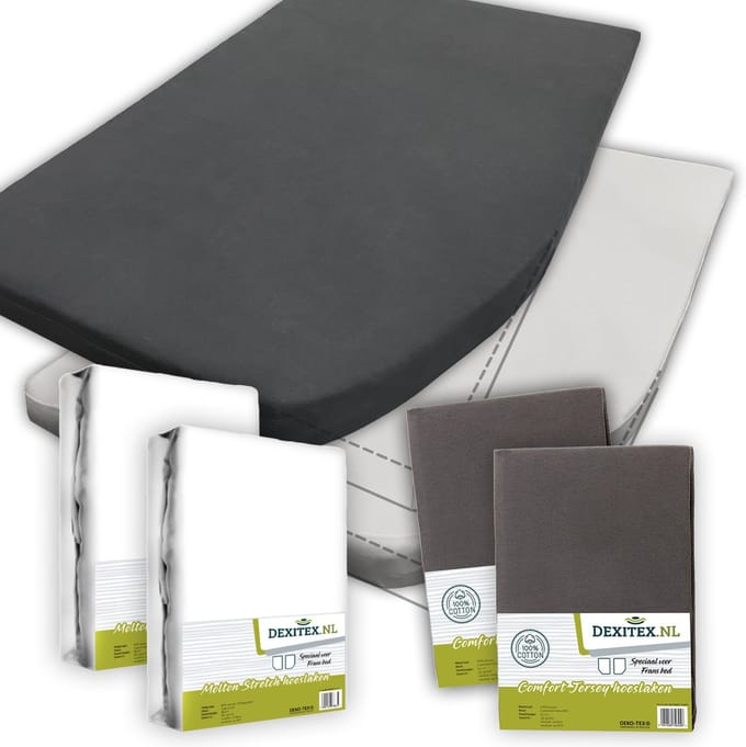 Dexitex Textielpakket Frans bed - 2 moltons en 2 hoeslakens RECHTS 2 x Antraciet