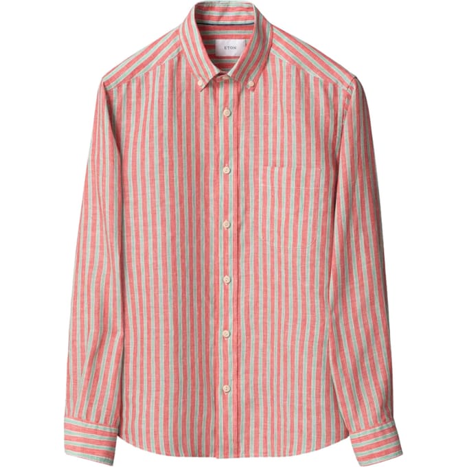 Eton Multi Striped Linen Shirt Lange Mouw Overhemden Rood 100014792