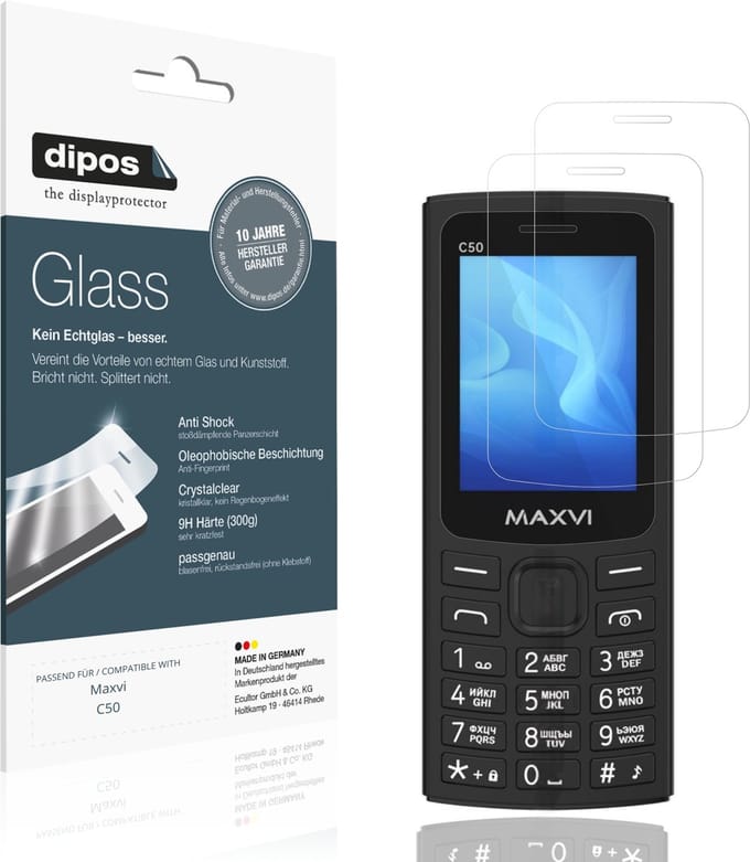 dipos – 2x Pantserfolie geschikt voor Maxvi C50 | 9H Screenprotector