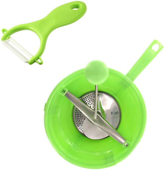 Set van 2 speciale pureegereedschappen met dunschiller en groentemolen Fackelmann
