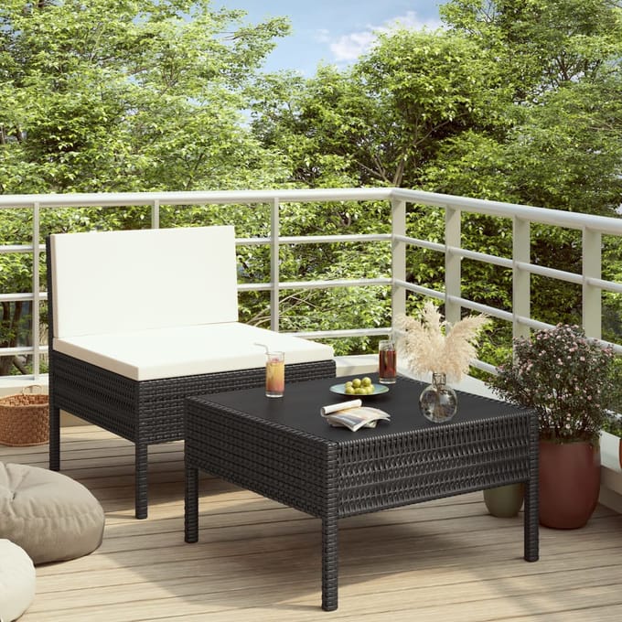 vidaXL - 2-delige - Loungeset - met - kussens - poly - rattan - zwart