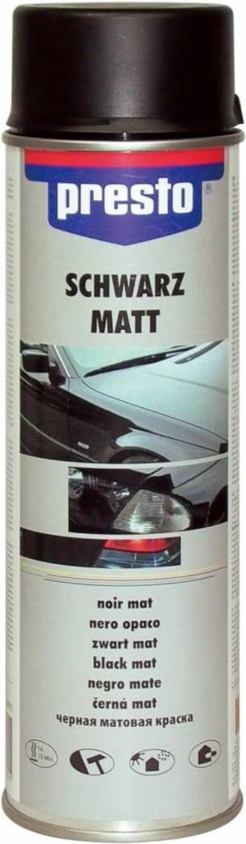Presto Verf Spuitbus - Spuitlak - Lak Zwart Mat - 500 ml. - 12 stuks