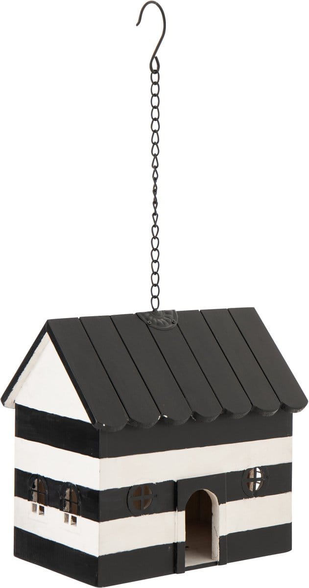 J-Line vogelhuisje Gestreept - hout- zwart/wit - large