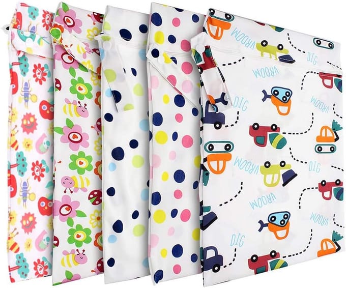 5-Pack Waterdichte Herbruikbare Luiertas Organizer voor Natte en Droge Spullen