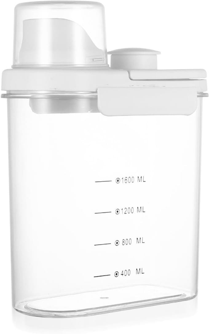 Famanu – Wasmiddelbox voor wasverzachter, 2000 ml luchtdichte wasmiddeldispenser met maatbeker
