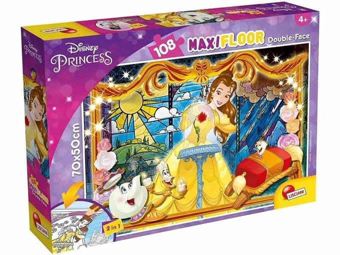 Lisciani - Belle & het beest - Double face - Puzzel Maxifloor - 108 stukjes