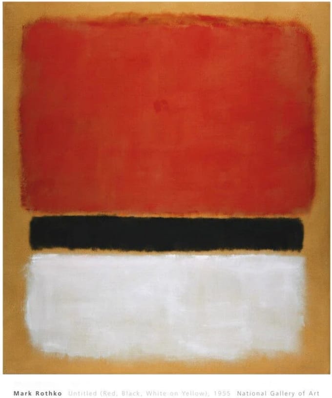 Kunstdruk Mark Rothko - Untitled Red, Black, White on Yellow, 1955 71x86,5cm