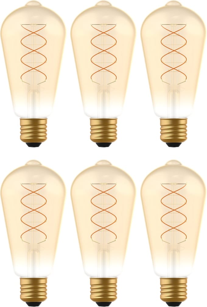 LED E27 decoratieve Filament lamp - ⌀ 64 mm – Dimbaar – 6-pack ST64 led lampen