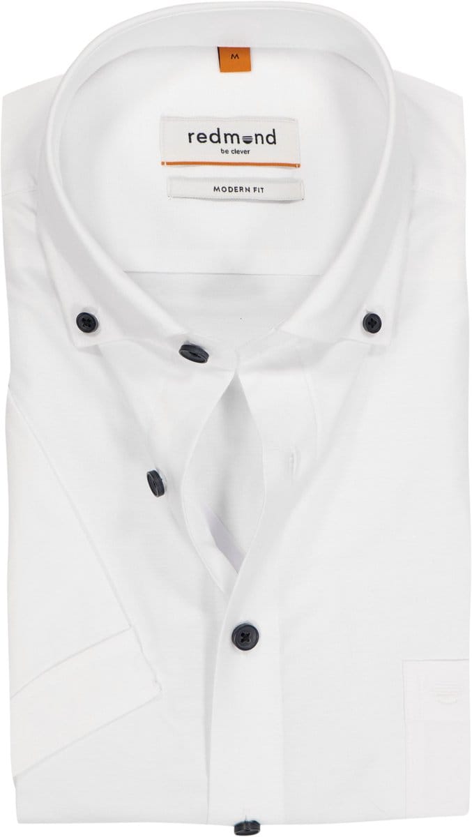 Redmond modern fit overhemd - korte mouw - Oxford - wit
