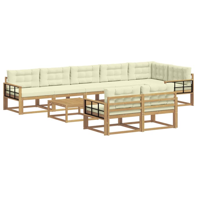 vidaXL - Buiten - bank - set - 9 - st - Wit - en - crèmekleurig - Polyester