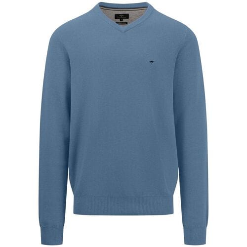 Fynch-Hatton Trui V-Neck Cotton Texture Knit Cloud Blue / male