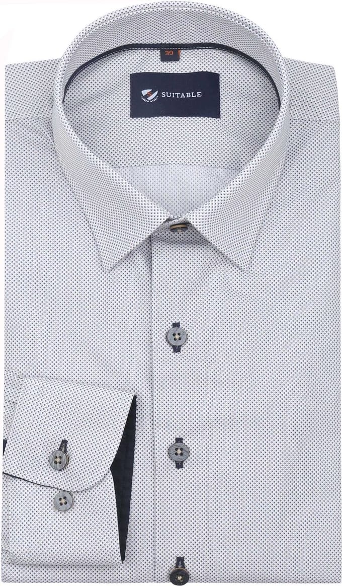 Suitable Overhemd Print Sand Donkerblauw (navy) - Maat 39 - Heren - Overhemden Formeel