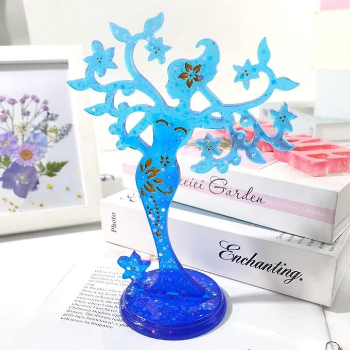 Ensemble de moules en résine époxy cristal, bricolage, support de bijoux, présentoir de bijoux, miroir, Table pivotante, moule en Silicone white