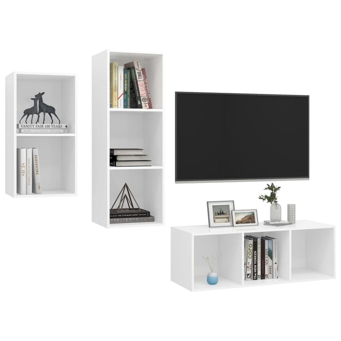 vidaXL - 3-delige - Tv-meubelset - bewerkt - hout - wit