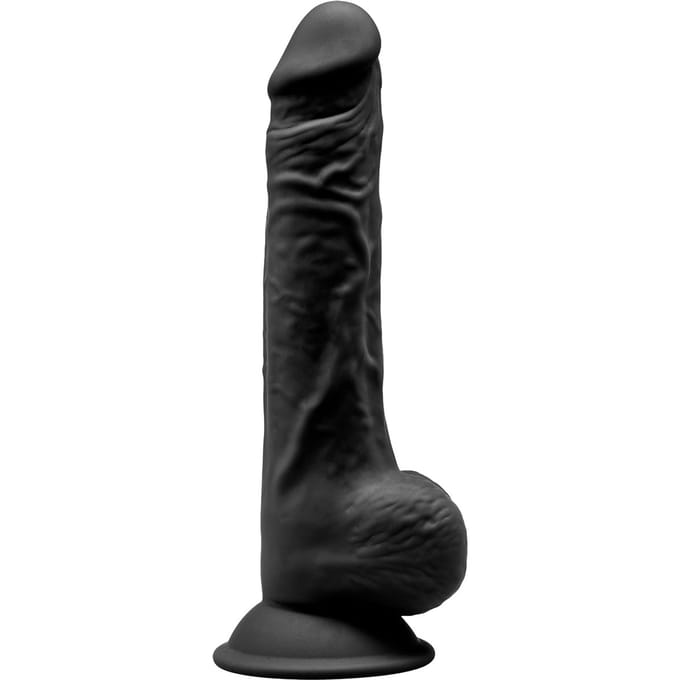 SILEXD - Dual Density siliconen Zwart dildo met balzak - 24 cm