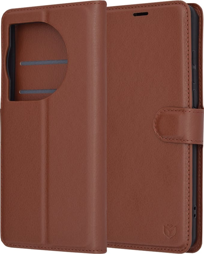 Hoesje geschikt voor OnePlus 12 - Techsuit Leather Folio Book Wallet Case - Bruin