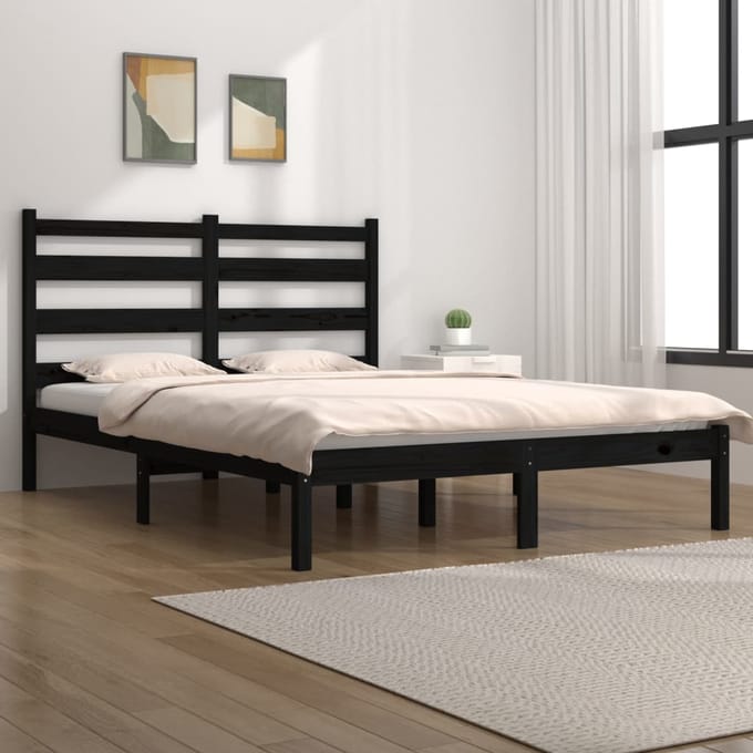 vidaXL - Bedframe - massief - grenenhout - zwart - 140x190 - cm