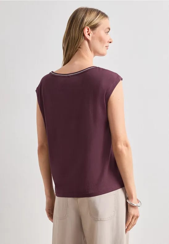 Shirt met ronde hals en geribde details
