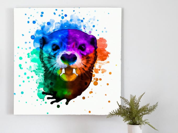 Rainbow splashed otters | Rainbow Splashed Otters | Kunst - 100x100 centimeter op Forex | Foto op Forex
