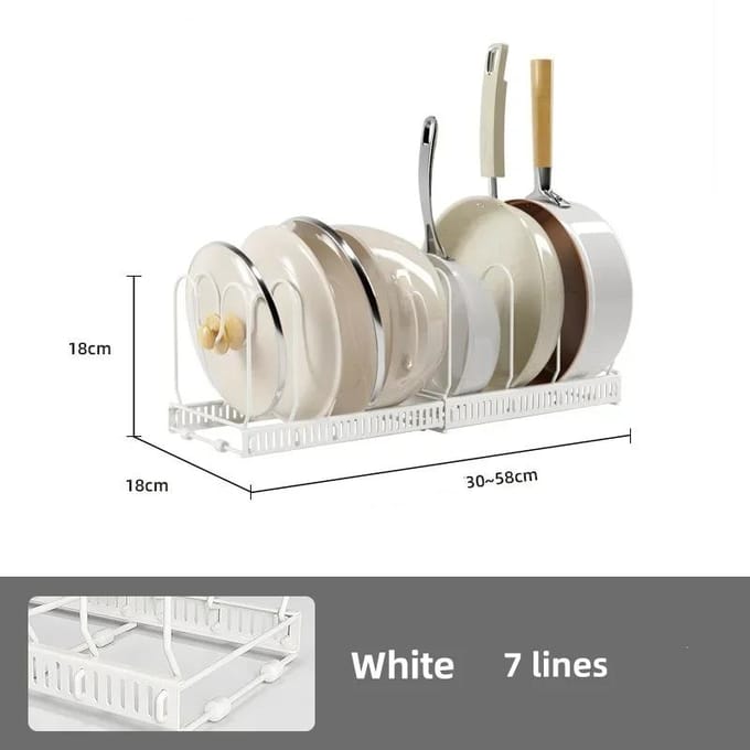 Support de rangement extensible pour casseroles, bols et assiettes, avec 7/10 compartiments réglables, pour armoire de cuisine white