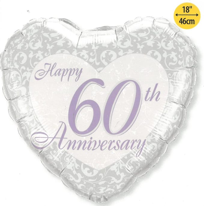 Qualatex - Folieballon Happy 60th Anniversary Hartvorm 46 cm