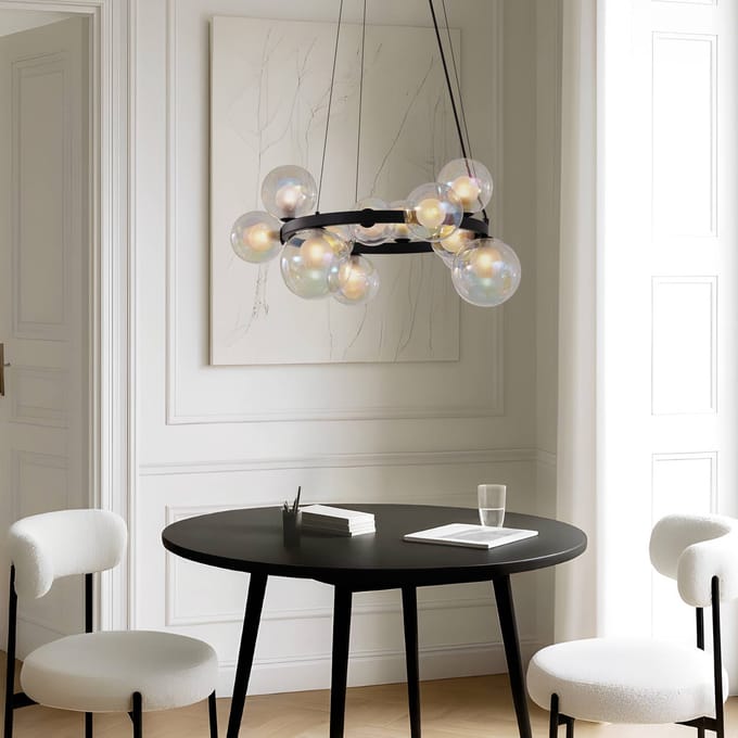 Lucande hanglamp Marvi, Ø 68 cm, zwart, glas, metaal