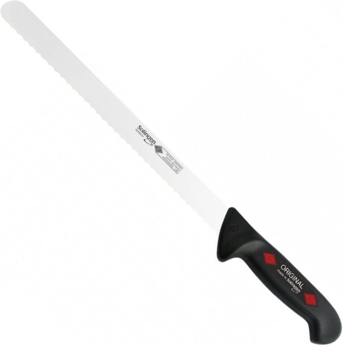 Eikaso Solingen Hammes/Zalmmes – Gekarteld – 30 cm Lemmet – Semi Flexibel – Zwart Heft