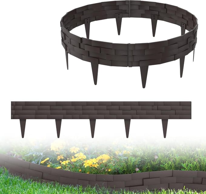 Gazonrand Tuinpalissade - Bloembedrand Steenlook - Tuinranden Afscheiden - Eenvoudige Montage - 15 meter - Bruin