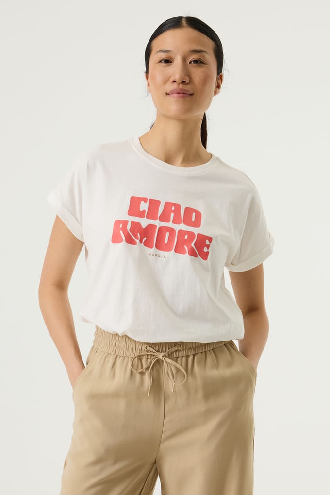 GARCIA Dames Tekst Print T-shirt Wit Korte mouw