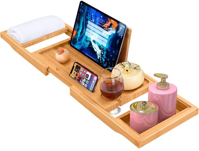KAD® Badplank - Badplank Voor in Bad - Badrek - Lichtbruin - 104cm x 23cm x 3cm