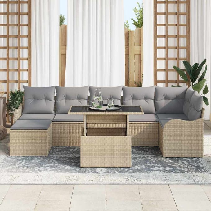 vidaXL - Tuinbank - Set - 8 - st - Beige - [Synthetisch]: - Poly - Riet