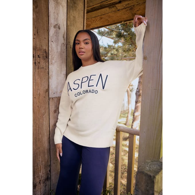Yours Ivoorwitte 'Aspen' Slogan Gebreide Trui Size 58-60