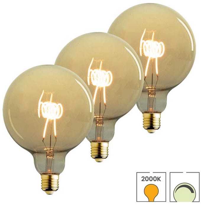 Lybardo - E27 LED Lamp - 3-pack - 125mm - 3W Dimbaar - 2000K Extra Warmwit Licht