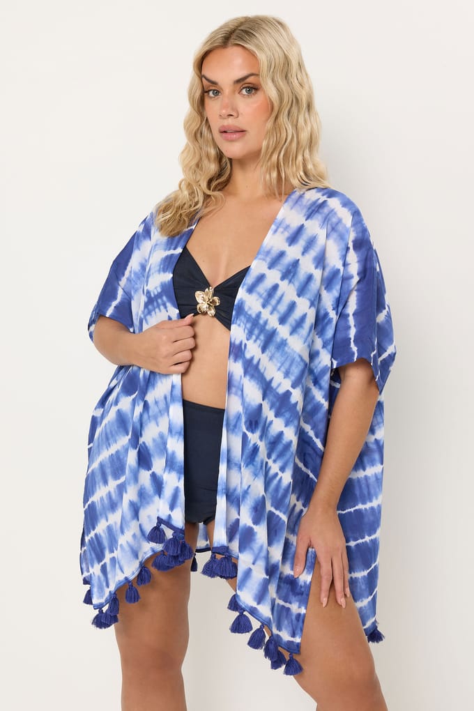 Yours Blauwe Tie Dye Strandkimono Size 46-48