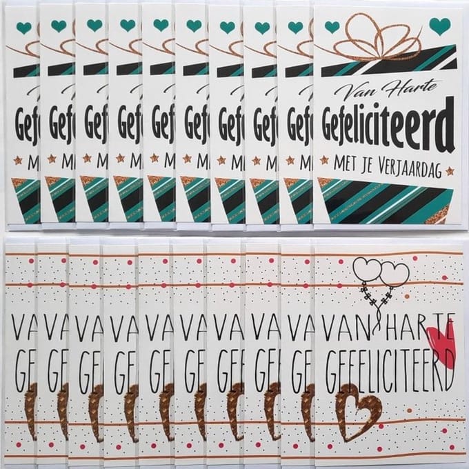 Van Harte Gefeliciteerd - 20 Stuks - Wenskaarten - 17 x 12 cm - BEDR-002