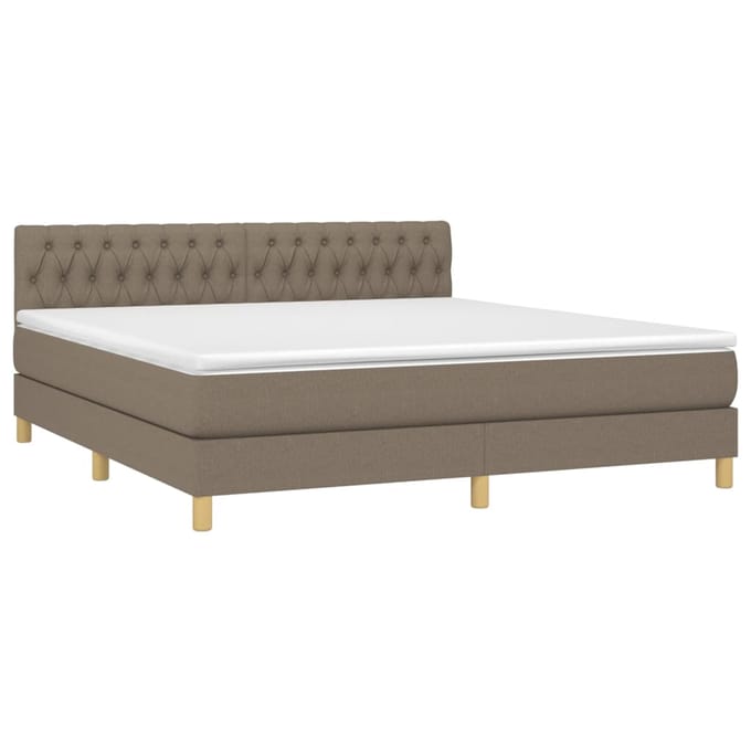 vidaXL - Boxspring - met - matras - en - LED - stof - taupe - 180x200 - cm